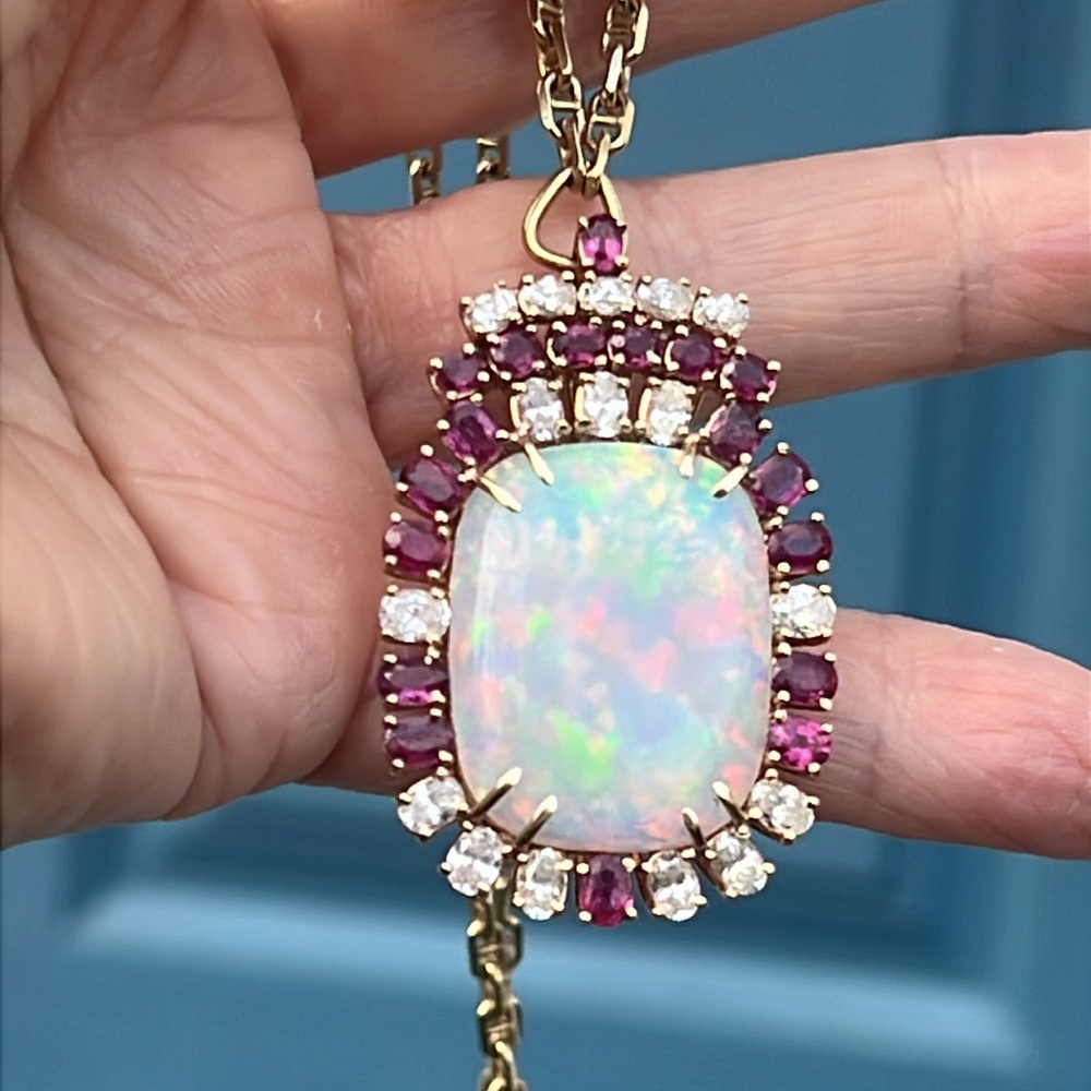 Sold. 18k diamond, ruby, and opal necklace - Picture 8 of 9